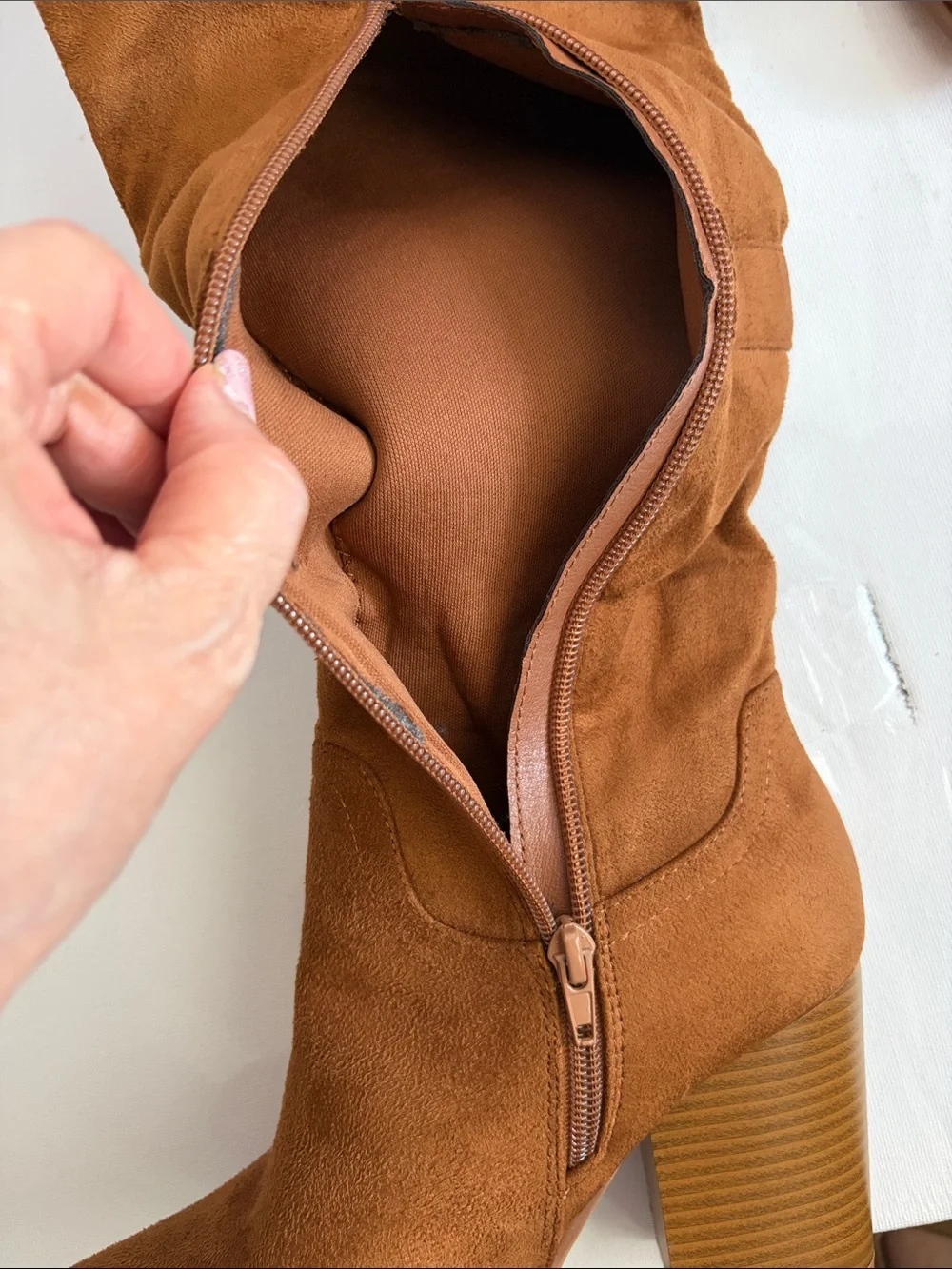 Yoki Tall Faux Suede Over-the-Knee Boots in Cognac Brown